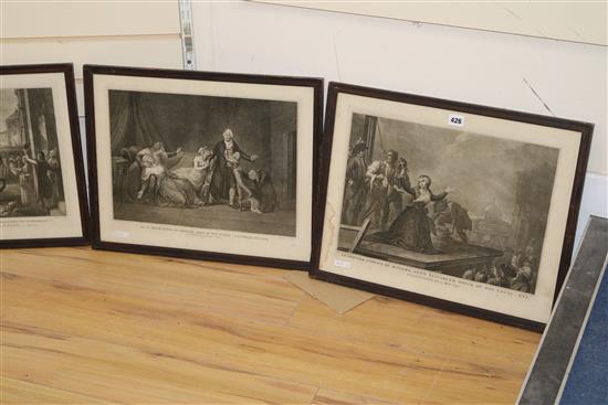 Silanie after Pelligrini, set of six black and white engravings, The Final Days and Execution of Louis XVI and his family, 1794 40 x 51